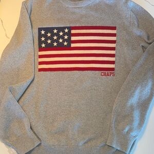 Chaps Light Gray Sweater with American Flag Design